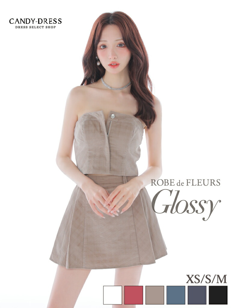 【新色追加】【再入荷】【ROBE de FLEURS Glossy / ローブドフルールグロッシー】チェック柄/ スエード/ ジッパー/ 2WAY/ キャミ/ ベア/ シンプル/ キャミ/ フレア/ ミニドレス/ キャバドレス/ ワンピース [GL3284] XS/S/M ノースリーブ ツーピース ミニスカート フレアミニ