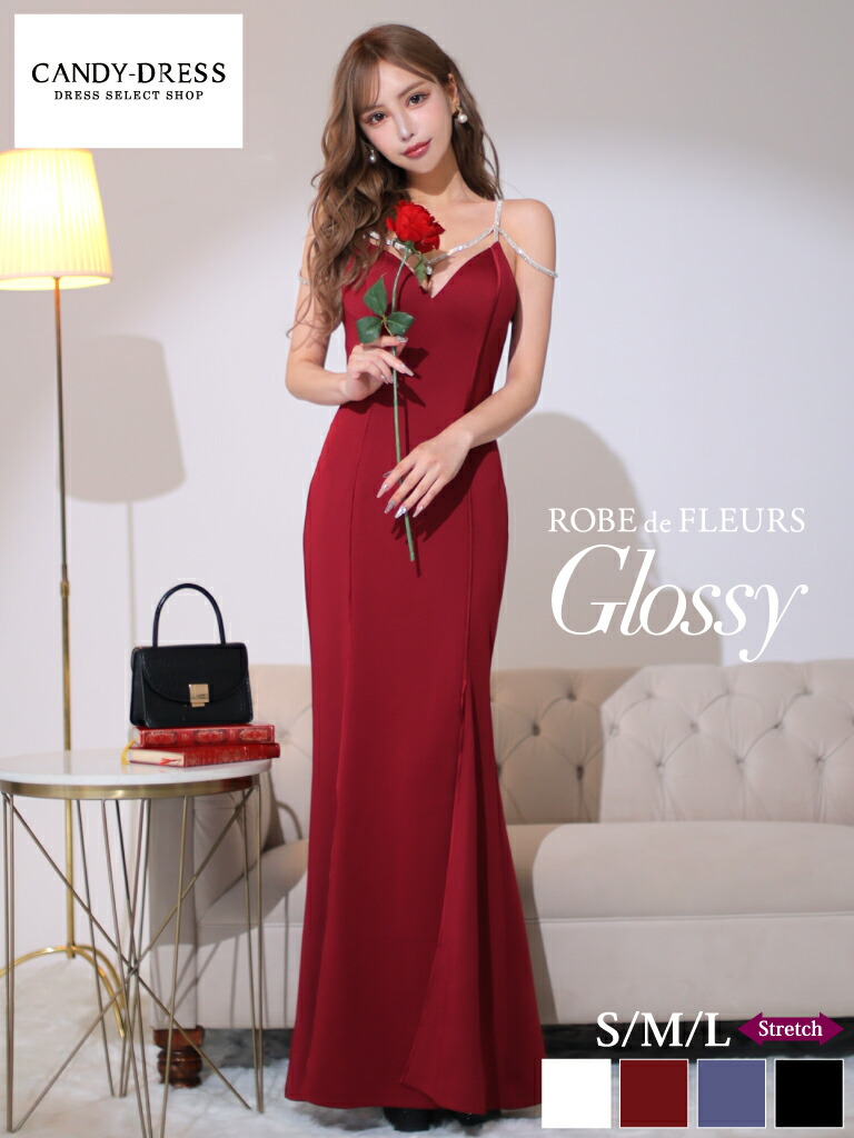 【再入荷】【ROBE de FLEURS Glossy / ローブドフルールグロッシー】 伸ばすこと/ ビジューライン/ キャミスリーブ/ 編み上げ/ 細長い切口/ きつい/ ロングお召しもの/ キャバドレス/ 衣装 [GL3507] 貨物輸送無料 S/M/L ぐろっしー お召しもの 銀座 L大きさ