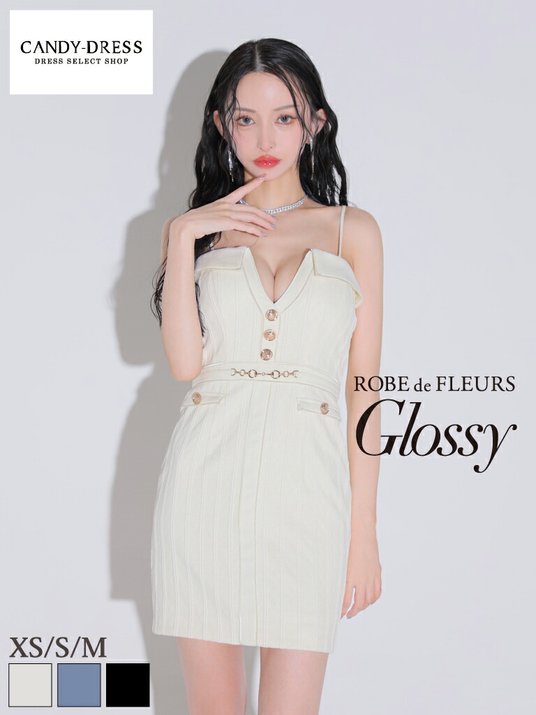【ROBE de FLEURS Glossy / ローブドフルールグロッシー】レース/ ツイード/ ボタン/ 2WAY/ キャミ/ ベア/ タイト/ ミニドレス/ キャバドレス/ ワンピース [GL3912] 送料無料 XS/S/M ノースリーブ ミニスカート タイトミニ シンプル ベアワンピ キャミワンピ