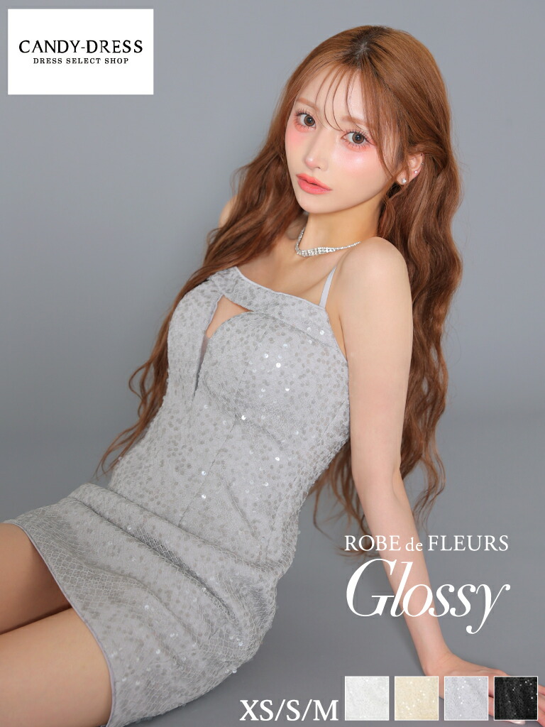 【ROBE de FLEURS Glossy / ローブドフルールグロッシー】スパンコール/ バストカット/ キャミ/ タイト/ ミニドレス/ キャバドレス/ ワンピース [GL4105] 送料無料 XS/S/M ノースリーブ ミニスカート タイトミニ シンプル フィット キラキラ シンプル セクシー