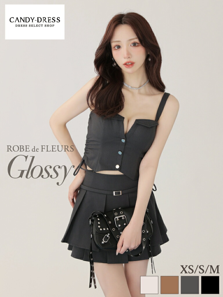 【ROBE de FLEURS Glossy / ローブドフルールグロッシー】ツイル/ バストカット/ サイドリボン/ ノースリーブ/ ティアード/ プリーツ/ フレア/ セットアップ/ フレア/ ミニドレス/ キャバドレス/ ワンピース [GL4112] ナイトドレス ツーピース セパレート ミニスカート