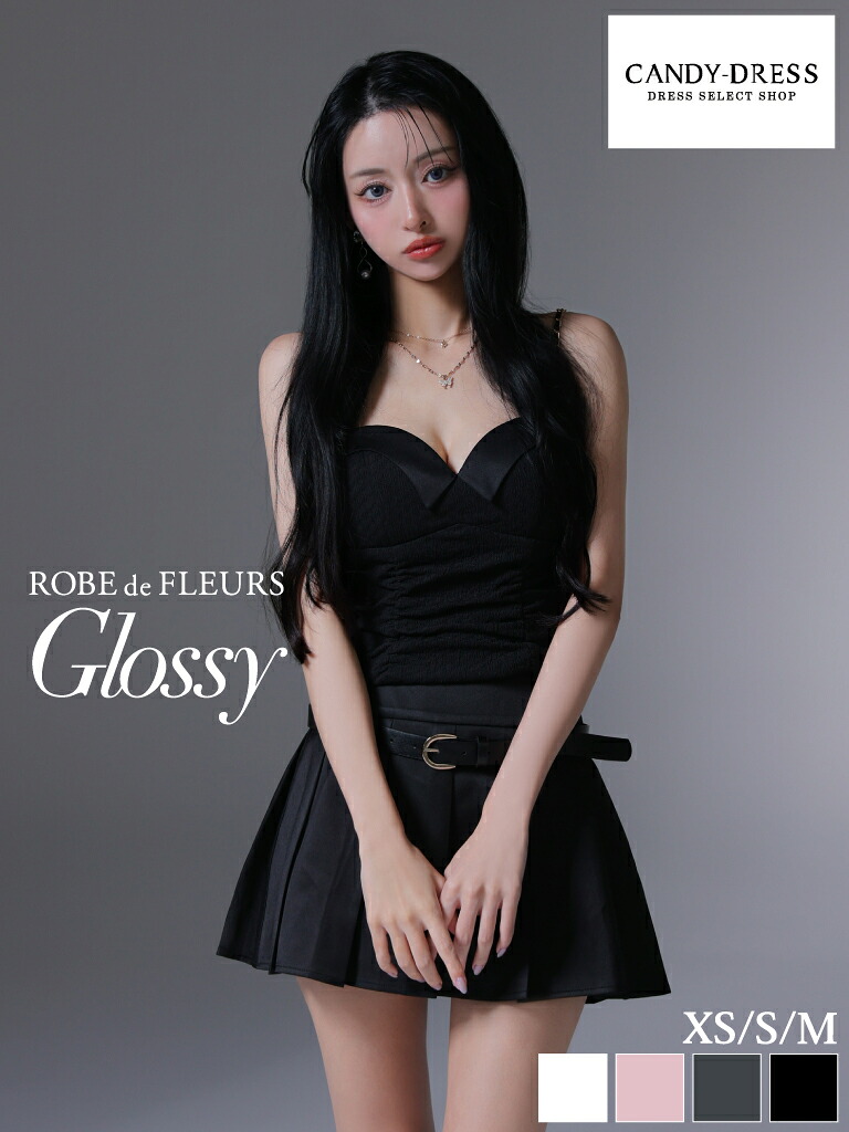 【ROBE de FLEURS Glossy / ローブドフルールグロッシー】ギャザー/ チェーン/ キャミ/ ローウエスト/ ベルト/ プリーツ/ セットアップ/ フレア/ ミニドレス/ キャバドレス/ ワンピース [GL4219] ナイトドレス ノースリーブ ツーピース セパレート Y2K