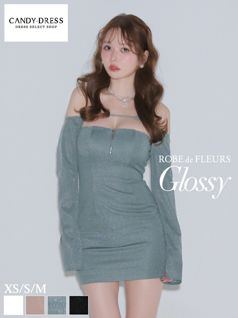 【ROBE de FLEURS Glossy / ローブドフルールグロッシー】ラメ/ ストレッチ/ ジッパー/ 3WAY/ 長袖/ ボレロ/ キャミ/ ベア/ タイト/ ミニドレス/ キャバドレス/ ワンピース [GL4143] ノースリーブ ミニスカート シンプル 袖あり ベアワンピ キャミワンピ