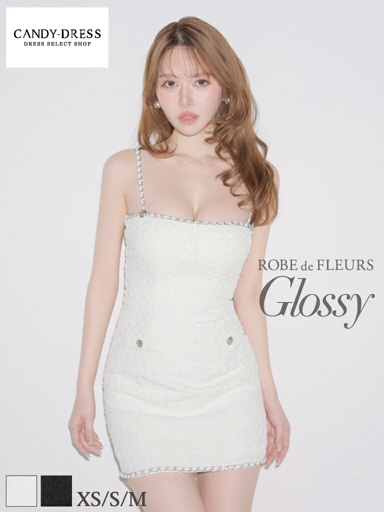 【ROBE de FLEURS Glossy / ローブドフルールグロッシー】ストレッチ/ ジャガード/ チェーン/ キャミ/ タイト/ 台形/ ミニドレス/ キャバドレス/ ワンピース [GL4190] ナイトドレス ツーピース セパレート ミニスカート