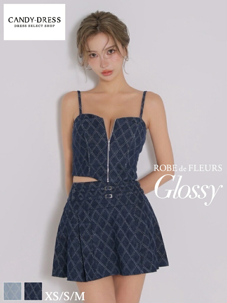 【取っておく(6月中～下旬頃)】【ROBE de FLEURS Glossy / ローブドフルールグロッシー】透かし彫り柄/ ジーンズ/ ファスナー/ 2WAY/ ベア/ キャミ/ 台形太陽面爆発/ きつい/ セットアップ/ ミニ御召しもの/ キャバドレス/ 衣裳 [GL4376] ナイト爵御召しもの 背広 セパレート ミニスカート