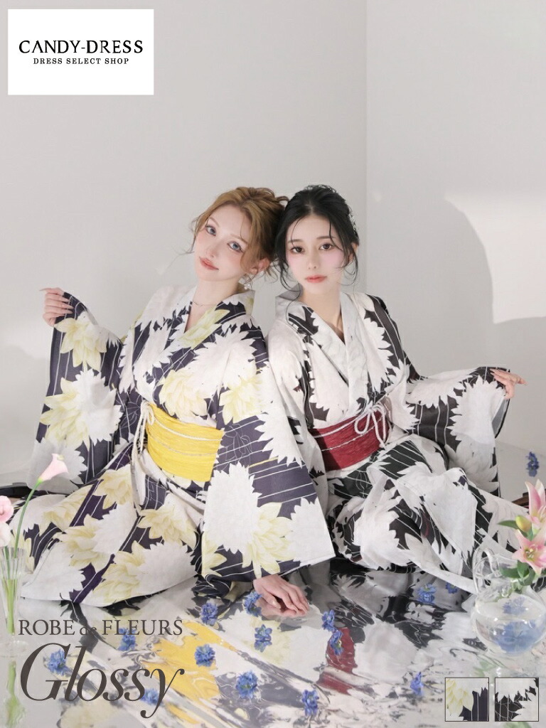 【浴衣・帯・帯紐仕掛ける】【ROBE de FLEURS Glossy / ローブドフルールグロッシー】Modern Dahlia Yukata [GL5414] ダリア 花柄 セパレート 浴衣 キャバクラ キラキラ 晴れ晴れしい 3点仕掛ける ゆかた お儀式用 ろーぶど 制限事項 兵児帯 キャバドレス