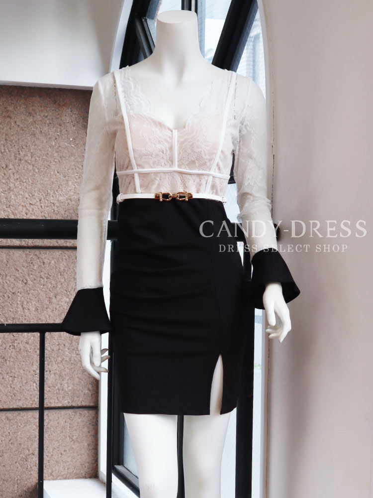 キャバ キャバ嬢 クラブ ドレス キャバクラ 七分袖 ラウンジ ワンピース ワンピ カラー パーティー 銀座 ワンピ 30代 インスタ キャバドレス ドレス 六本木 代 ブランド プチプラ 安い S M L Xl ストレッチ無地 フラワーレースパイピングデザインベルスリーブ長袖