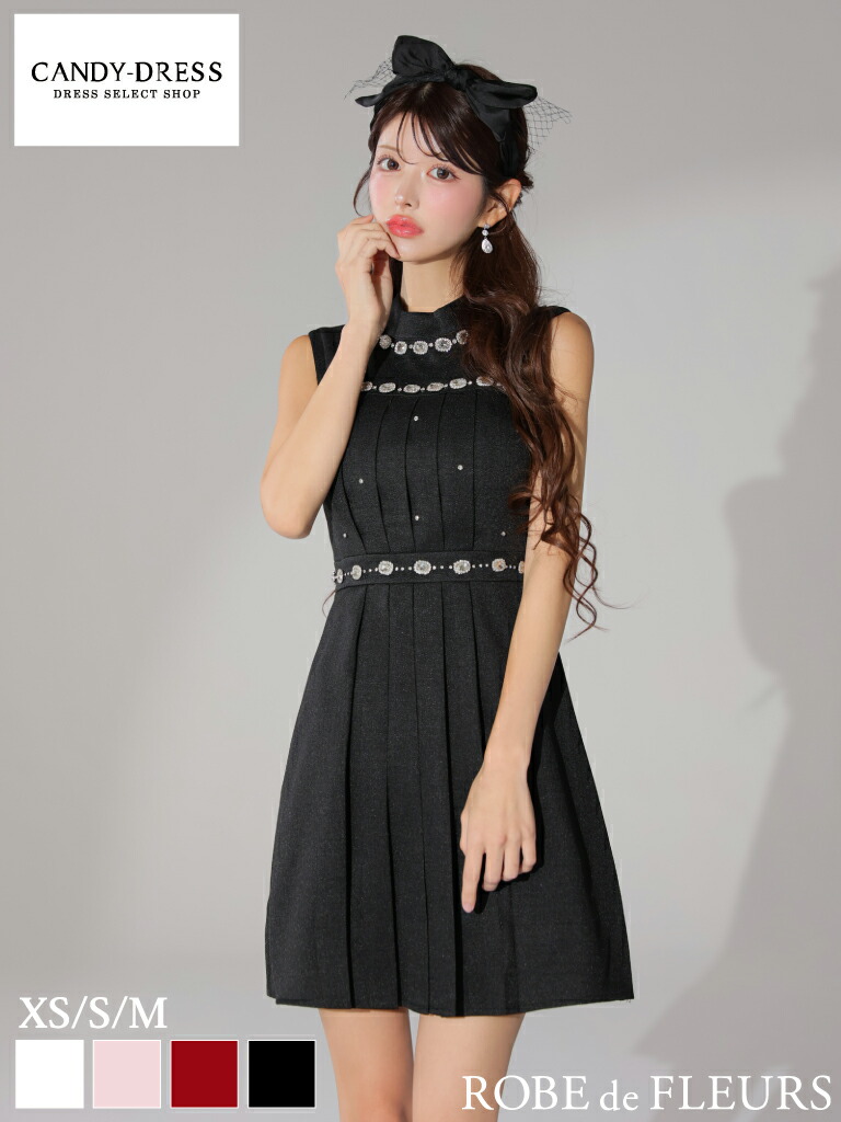 【新色追加】【再入荷】【ROBE de FLEURS / ローブドフルール】 ビジュー/ ハイネック/ プリーツ/ ノースリーブ/ フレア/ ミニドレス/ キャバドレス / ワンピース/ ドレス [fm3322] ナイトドレス パーティードレス 可愛い 人気 韓国 私服 同伴 Aライン 露出控えめ ワンカラー