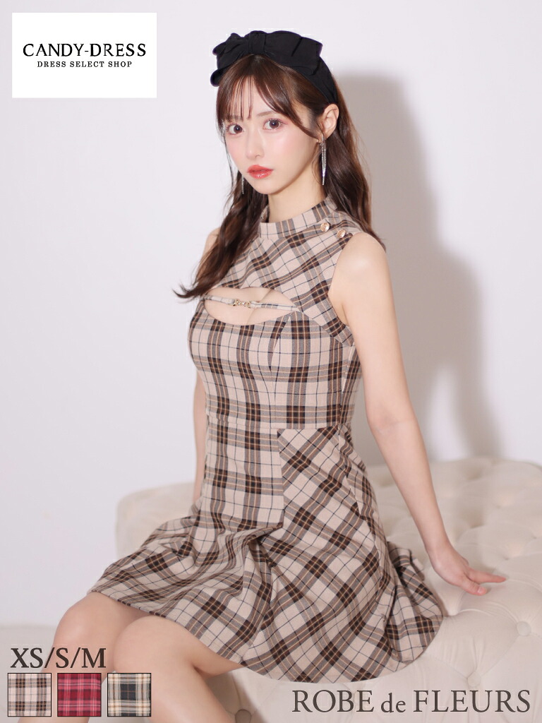 【再入荷】【ROBE de FLEURS / ローブドフルール】 チェック柄/ 切り替え/ バストカット/ ハイネック/ ノースリーブ/ フレア/ ミニドレス/ キャバドレス / ワンピース/ ドレス [fm3326] XS/S/M パーティードレス 可愛い 人気 韓国 ノースリーブ Aライン ナイトドレス