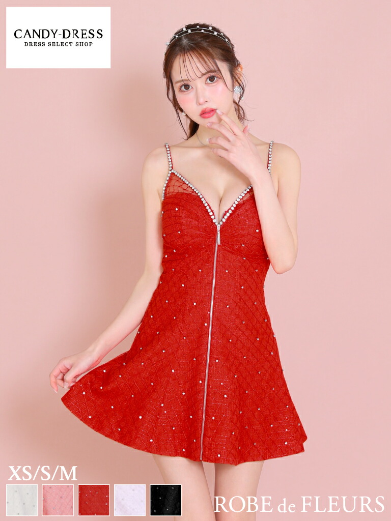 【ROBE de FLEURS / ローブドフルール】 スパンコール/ レース/ ビジュー/ ジッパー/ キャミスリーブ/ フレア/ ミニドレス/ キャバドレス / ワンピース/ ドレス [fm3514] XS/S/M パーティードレス 可愛い 人気 韓国 ノースリーブ Aライン ナイトドレス