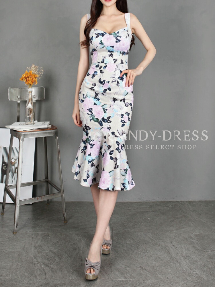 韓国 ドレス 結婚式 ドレス ワンピース 膝丈 ミディ キャバ クラブ 結婚式 ブランド インポート ワンピース 30代 代 大人 セレブ セクシー エレガント 海外 ラウンジ ラスト1点 Sale 10 000 S M Luxury Dress ストレッチジャガード フラワープリントノースリーブ