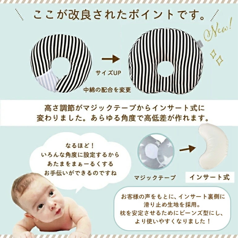 市場 公式 赤ちゃん ドーナツ枕 日本製 インサート式 ベビー枕 送料無料 丸ごと洗える 2個セット 新製品 頭の形が良くなる まる型 ベビー用  エスメラルダ
