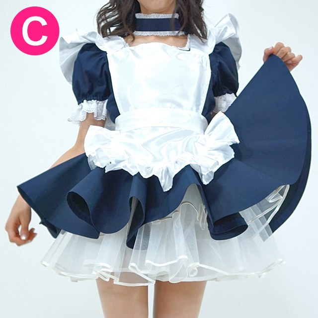メイド服/コスプレ★ふりふりサテンミディアムエプロン【送料無料】大きいサイズXLもあります