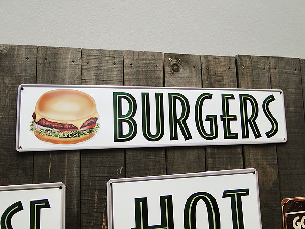 ハンバーガーショップシリーズ　U.S.ヘヴィースチールサイン　（ハンバーガー/ロングサイズ）　看板　アメリカン雑貨　アメリカ雑貨　グッズ