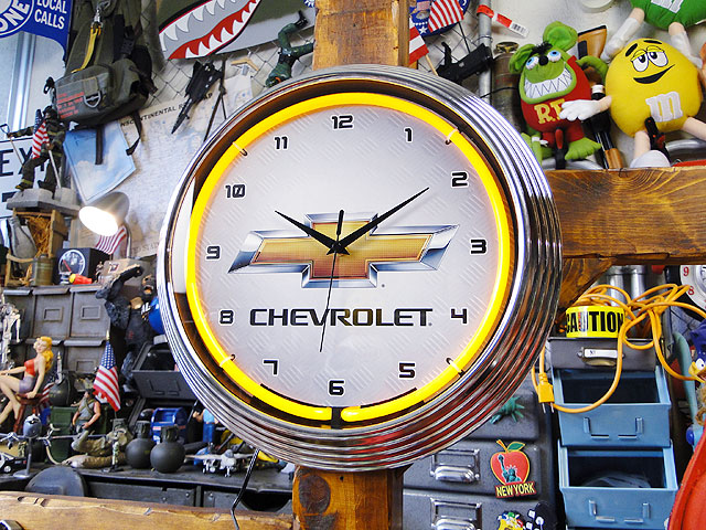 Candytower Garage Neon Clock Chevrolet Yellow Wall