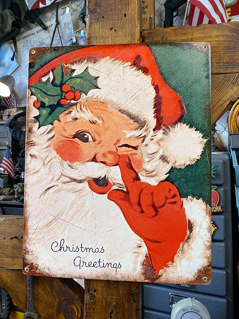 サンタクロース　U.S.ヘヴィースチールサイン　（ハートフルウインク）　看板　アメリカン雑貨　アメリカ雑貨　クリスマス　飾り　グッズ