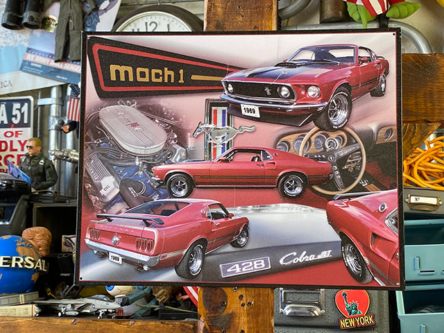 1969年　フォード　マスタング　マッハ1　428コブラジェット　ブリキ看板　アメリカン雑貨　アメリカ雑貨　グッズ画像