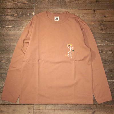 DRESS HIPPY\"DH-HEAVY L/S TEE\"" (hand-embroidered skull) L.BROWNDRESS HIPPY御召しものヒッピー置き目取りまわし店(Official Dealer)Cannon Ballキャノンボール相応う貨物輸送・代引っ張ること委員会無料NO name!DRESS HIPPY/ATDIRTY"