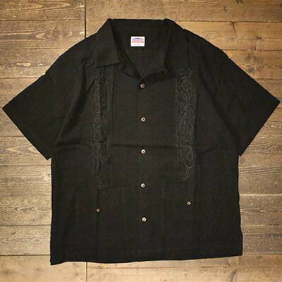 KUSTOMSTYLE SO-CAL(カスタムスタイルソーキャル)KSSS2107BK -LONGROOF- GUAYABERA SHORT SLEEVE SHIRTS グァジャベーラシャツ キューバシャツ 半袖 COLOR: BLACK【KUSTOMSTYLE SO-CAL正規取扱店】Cannon Ball(キャノンボール)｜Cannon Ball
