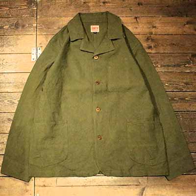 AT-DIRTY"WORKERS JACKET LINEN"GREEN【AT-DIRTY】(アットダーティー)正規取扱店(Official Dealer)Cannon Ball(キャノンボール)【対応/送料無料/カーバーオール/COVERALL/ショールカラー】|Cannon Ball