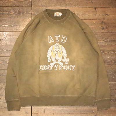 AT-DIRTY"DIRTY COLLEGE SWEAT"VINTAGE OLIVE【AT-DIRTY】(アットダーティー)正規取扱店(Official Dealer)Cannon Ball(キャノンボール)【対応/送料無料/ワークパンツ/ワーカーズ/ブラウンヒッコリー/ベイカー】｜Cannon Ball