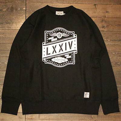 SEVENTY FOURSIDE RIB SWEAT SHIRT (LXXIV LOGO) -BLACK【SEVENTY FOUR】(セブンティーフォー)正規取扱店(Official Dealer)Cannon Ball(キャノンボール)【対応/長袖Tシャツ】｜Cannon Ball