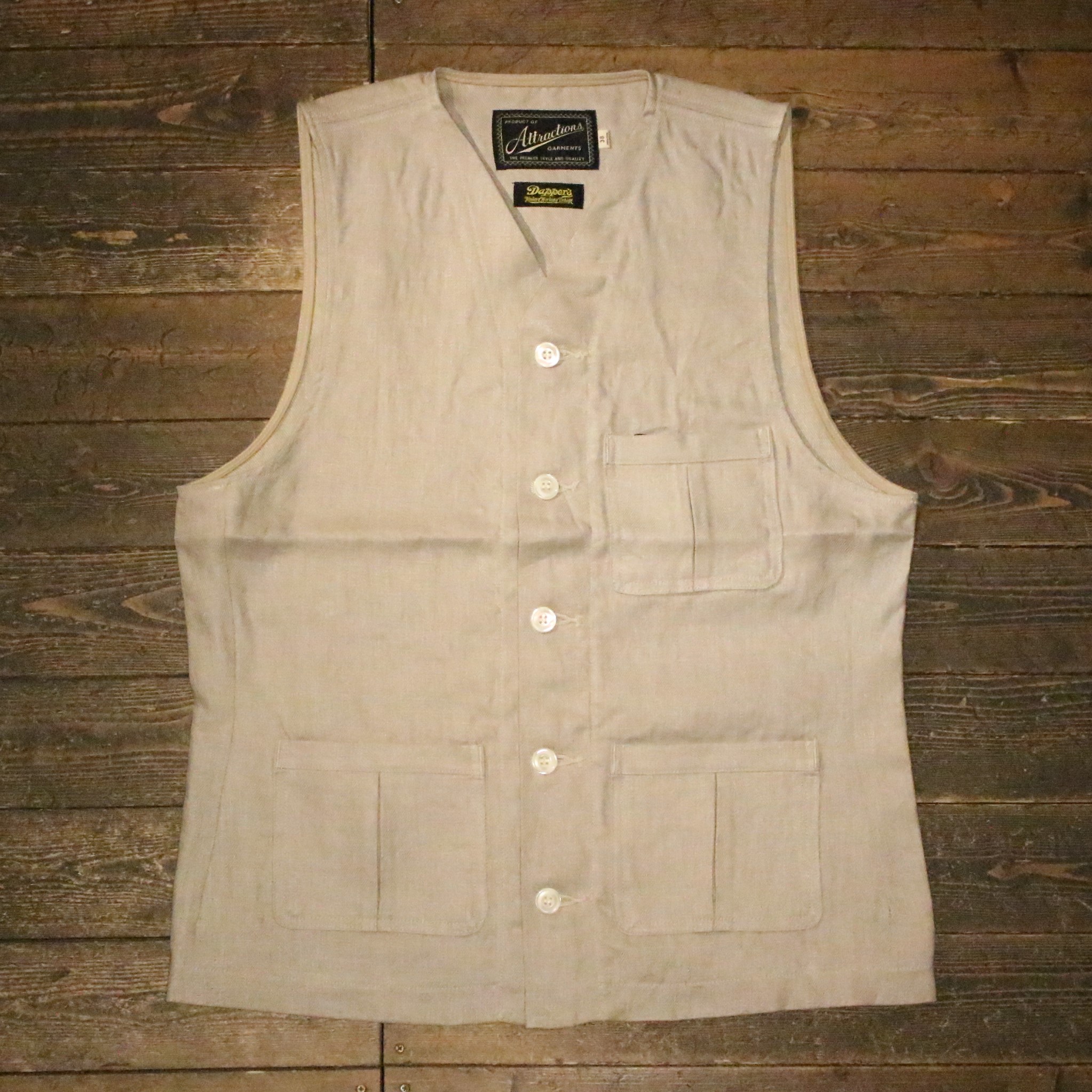 AttractionsA20041 Classical Linen VestBEIGE(アトラクションズ)置き目取りまわし店(Official Dealer)Cannon Ball(加農砲どんぶり鉢)【相応う/貨物輸送無料/WEARMASTERS/BILTBUCK】