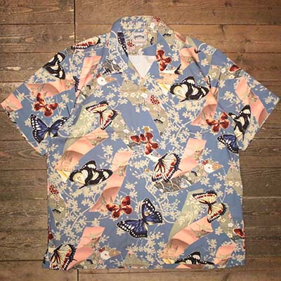 HOUSTON41199 ALOHA SHIRT(蝶) SAX【HOUSTON】(ヒューストン)置き目取りまわし店(Official Dealer)Cannon Ball(加農砲どんぶり鉢)【相応う/貨物輸送無料】