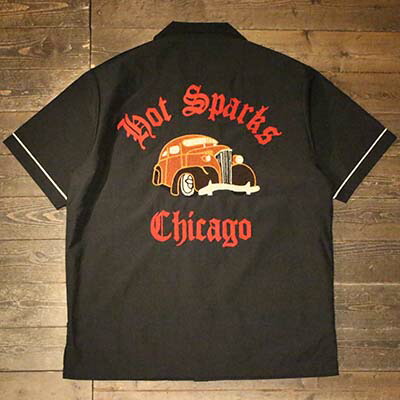 HOUSTON41321BROAD BOWLING SHIRT (HOT SPARKS)-BLACK【HOUSTON】(ヒューストン)置き目取りまわし店(Official Dealer)Cannon Ball(加農砲どんぶり鉢)【相応う/貨物輸送無料】