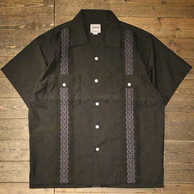 HOUSTON41306 EMB CUBA SHIRT(BOTANICAL)  -BLACK【HOUSTON】(ヒューストン)置き目取りまわし店(Official Dealer)Cannon Ball(加農砲どんぶり鉢)【相応う/貨物輸送無料】