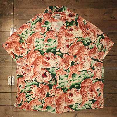 HOUSTON41022 ALOHA SHIRT(百虎) GREEN【HOUSTON】(ヒューストン)正規取扱店(Official Dealer)Cannon Ball(キャノンボール)【対応/送料無料】｜Cannon Ball