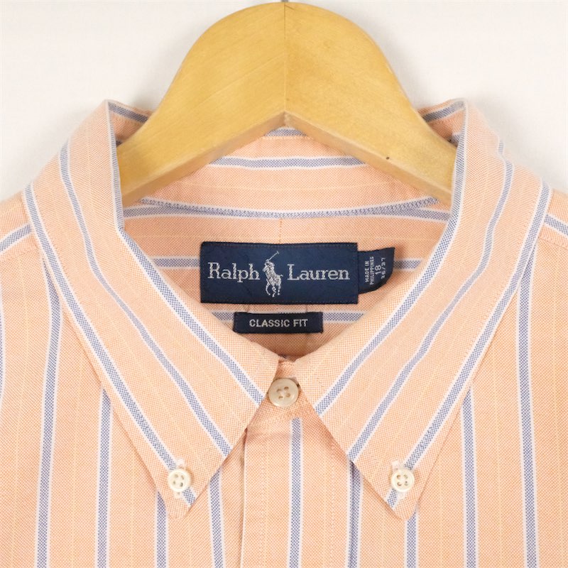 ものすごい号数 メンズus 2xlサイズ 旧引き船 ラルフローレン Classic Fit 長袖ボタンダウンセーター ワンポイント 小馬刺しゅう シャツ Ralph Lauren オールドラルフ 胸囲粗々149cm 縞模様素質 サーモン血筋 Tn 0878n Bigサイズ 古着 中古 Silk Music Com