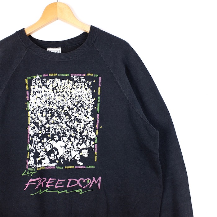大きいサイズ メンズus Xlサイズ 80 S 90 S Usa製 Lee クルーネック長袖スウェットシャツ Let Freedom プリント ブラック 黒 裏起毛 胸囲約1cm リー トレーナー スエット ビンテージ Vintage アメリカ古着 Used Big Sh 3659 中古 Ipag Org