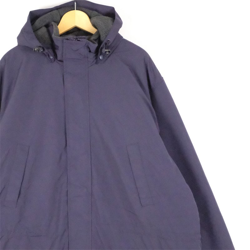 馬鹿でかい大きさ メンズUS-2XL TALL大きさ ランズ挙げ句の果て LANDS\u0027 END フリースライナー長袖パディングジャケット 真っただ中厚地の外套 ボンネット着脱可 心地好い 胸囲約150糎 紺 米国海軍系 tn-2085 アメカジ BIG大きさ 古着 【中古】【トール】