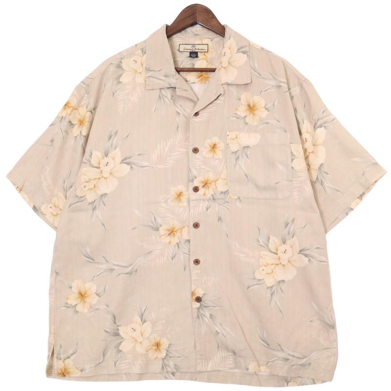大きいサイズ メンズUS-XLサイズ トミーバハマ TOMMY BAHAMA 半袖開襟アロハシャツ ボックスシルエット ハイビス総柄 オープンカラー 胸囲約131cm ピスタチオ系 sc-0190n アメカジ BIGサイズ アメリカ古着 【中古】