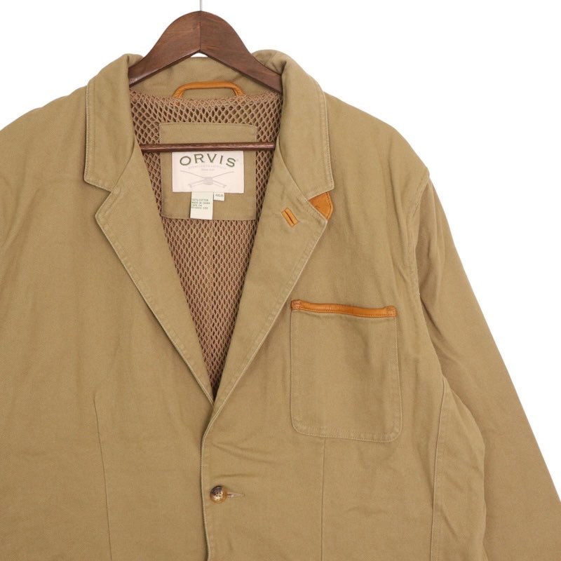馬鹿でかい大きさ メンズUS-XL大きさ オーヴィス ORVIS コットンツイル 遊猟上衣 アウトドア 心地好い 胸囲約125糎 ベージュ系 jc-0147 アメカジ BIG大きさ 亜米利加古着 【中古】