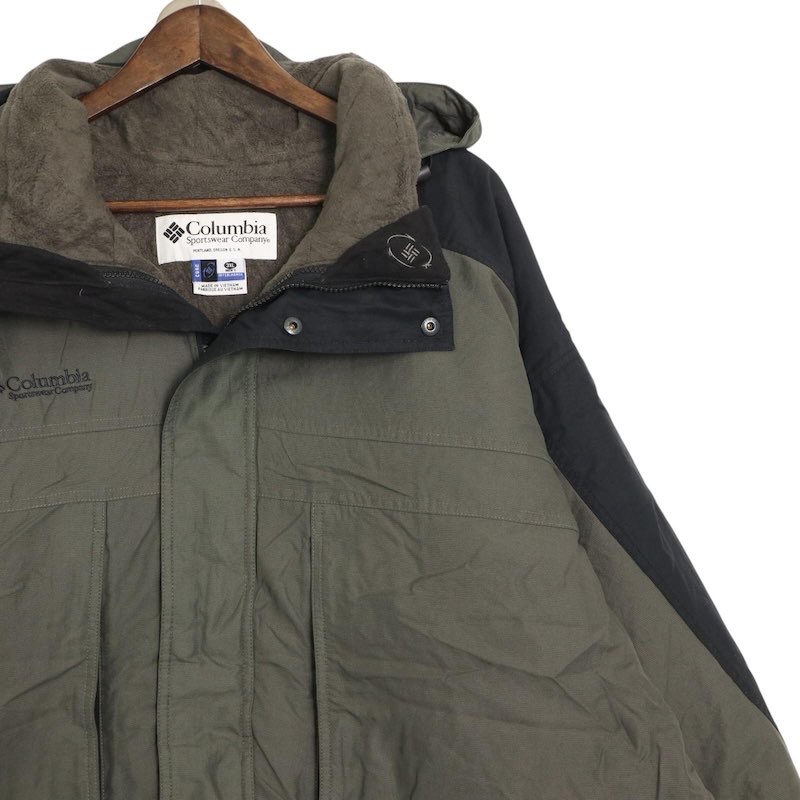 馬鹿でかい大きさ メンズUS-3XL大きさ 00\u0027s コロンビア Columbia インターチェンジ 山岳パーカー アウトドア ナイロン上衣 ボンネット 肌付き 完全無欠さ アウター 胸囲約162糎 オリーブ緑であること系 jc-0189 アメカジ BIG 亜米利加古着 【中古】