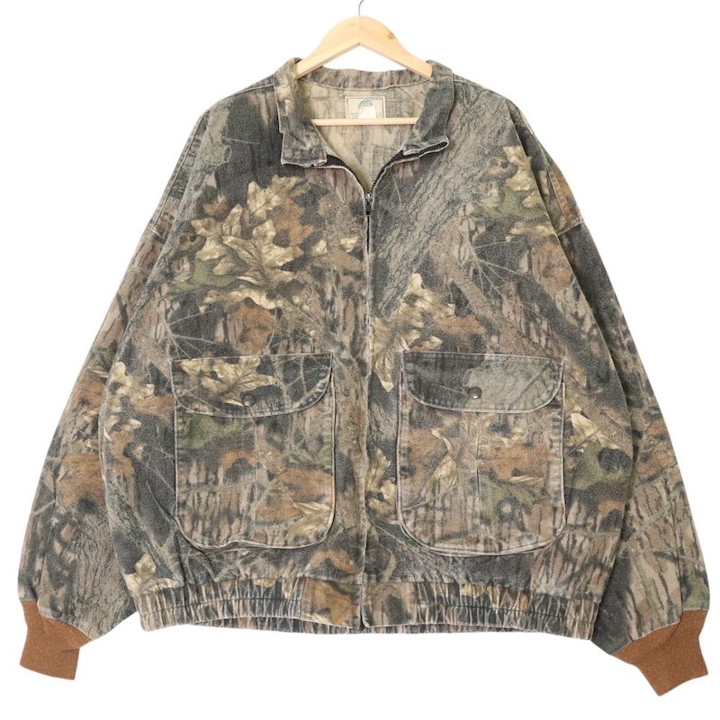 馬鹿でかい大きさ メンズUS-3XL大きさ 90\u0027s USA製 MOSSY OAK シャモアク天使の都市 本当の天然木柄 遊猟上衣 アウトドア 上衣 ライトアウター 胸囲約170糎 化けの皮柄 赤銅色系 jc-0228 アメカジ BIG大きさ 亜米利加古着 【中古】