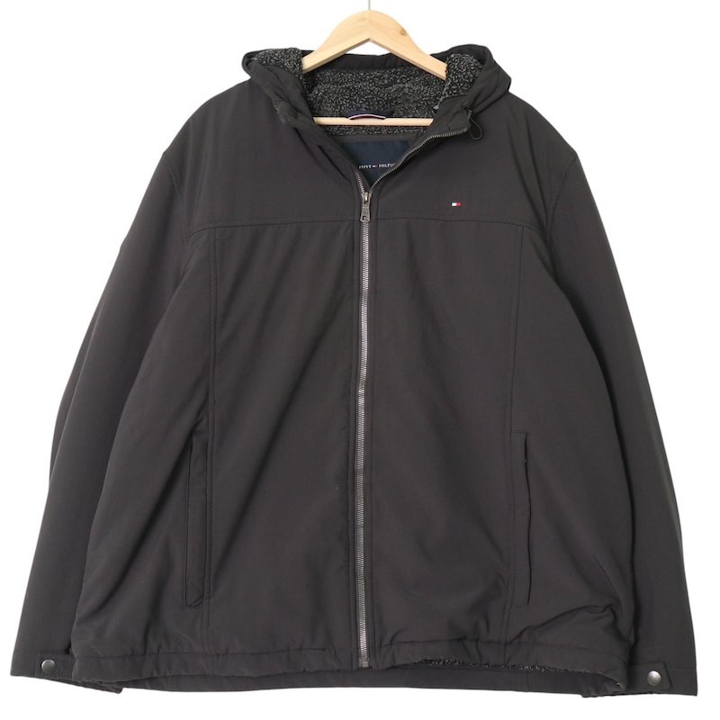 大きいサイズ メンズUS-2XLサイズ トミーヒルフィガー TOMMY HILFIGER シェルパライナー ソフトシェルジャケット ボアライナー アウトドア カジュアル 胸囲約148cm グレー系 jc-0254 アメカジ BIGサイズ アメリカ古着 【中古】｜古着屋Canopus 店