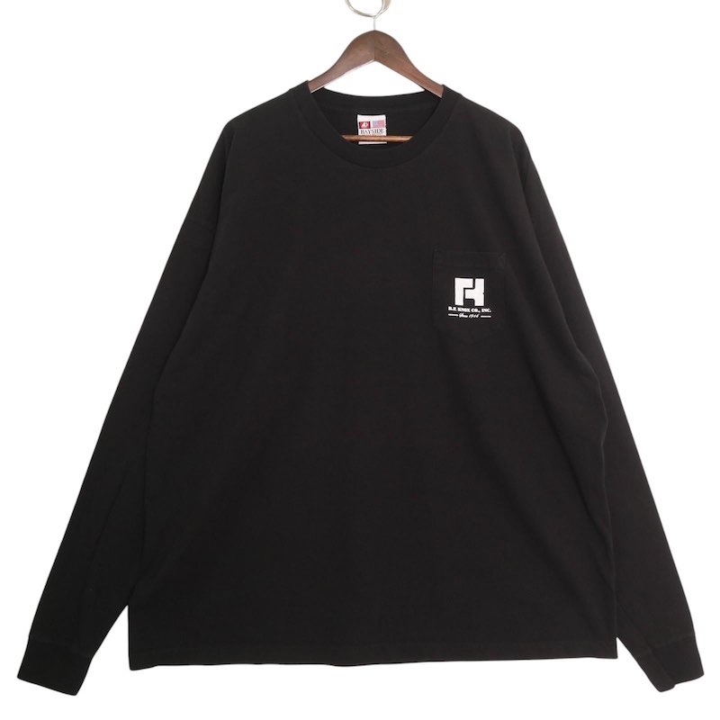 大きいサイズ メンズUS-4XLサイズ USA製 BAYSIDE HEAVY WEIGHT ポケット付き クルーネックロングスリーブTシャツ R.F. Knox Co 企業プリント ブラック 胸囲約142cm アドバタイジング ロンT 長袖 アメリカ古着 USED BIG hsc-0154【中古】