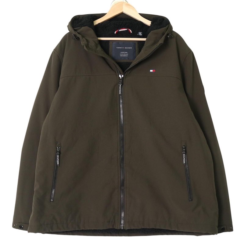 大きいサイズ メンズUS-2XLサイズ トミーヒルフィガー TOMMY HILFIGER シェルパライナー ソフトシェルジャケット ボアライナー カジュアル アウター 胸囲約144cm ダークグリーン系 jc-0257 アメカジ BIGサイズ アメリカ古着 【中古】|古着屋Canopus 店