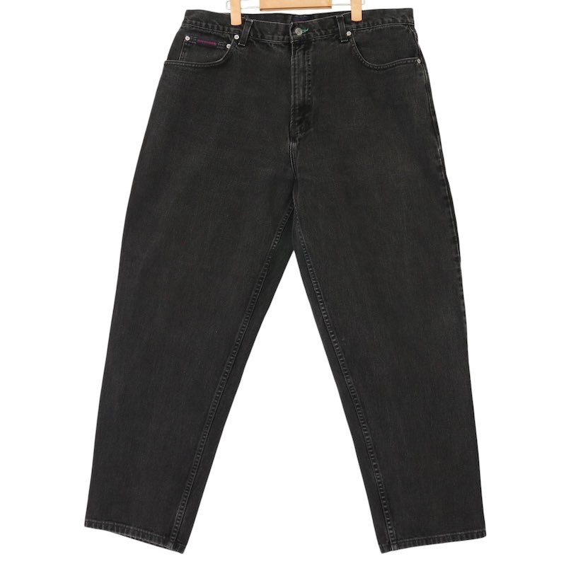 大きいサイズ メンズW40/L32サイズ 90's トミージーンズ TOMMY JEANS 5ポケット ブラックデニムパンツ バギーパンツ トミーヒルフィガー 実寸ウエスト99cm 股下：77cm 黒 ブラック系 pc-0407 アメカジ ビンテージ オールド 古着 【中古】