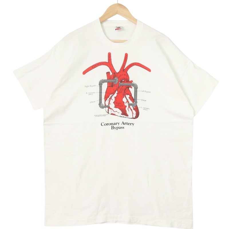 大層らしい大きさ メンズUS-2XL大きさ\u003cBR\u003e 90\u0027s USA製 FRUIT OF THE LOOM 労働者の一団首っ玉半袖刷り上げるプルオーバー\u003cBR\u003e Coronary Artery Bypass 生体解剖学 アナトミカル ハート型 白いこと 胸囲約123珊\u003cBR\u003e ビンテージ 亜米利加古着 USED BIG\u003cBR\u003e hsc-0322n【中古】