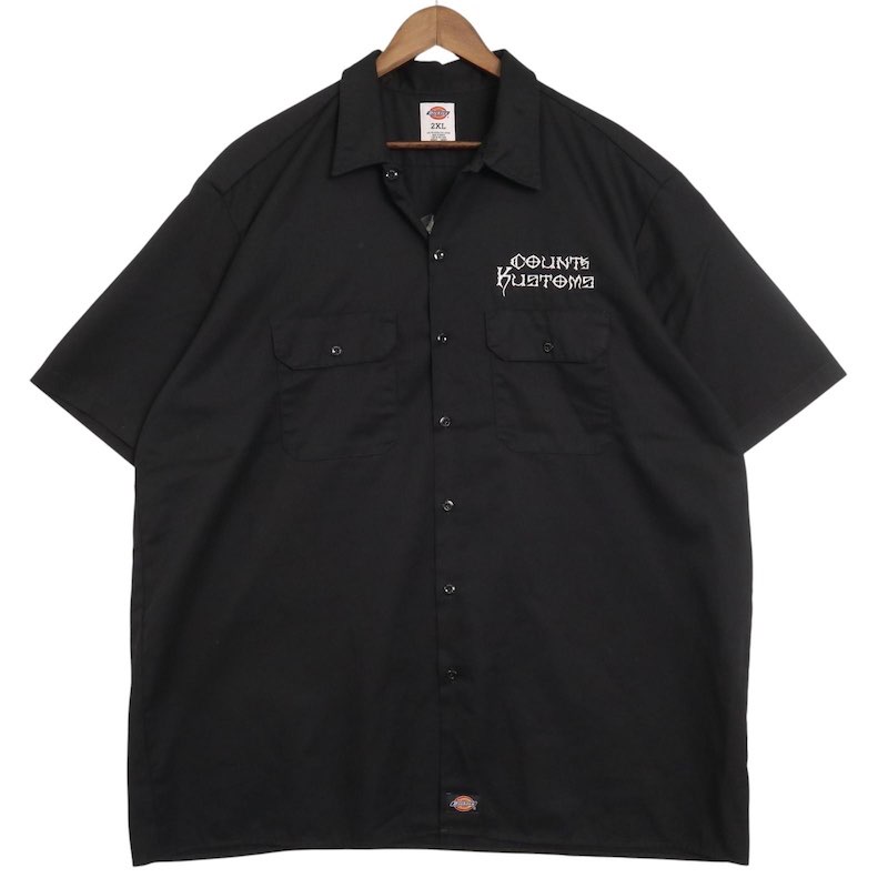 大きいサイズ メンズUS-2XLサイズ ディッキーズ 半袖ワークシャツ COUNT'S KUSTOM'S クロス＆スカル 胸＆バック刺繍 ブラック 胸囲約141cm Dickies 企業 アメリカ古着 USED hsc-0525n【中古】 8,833円
