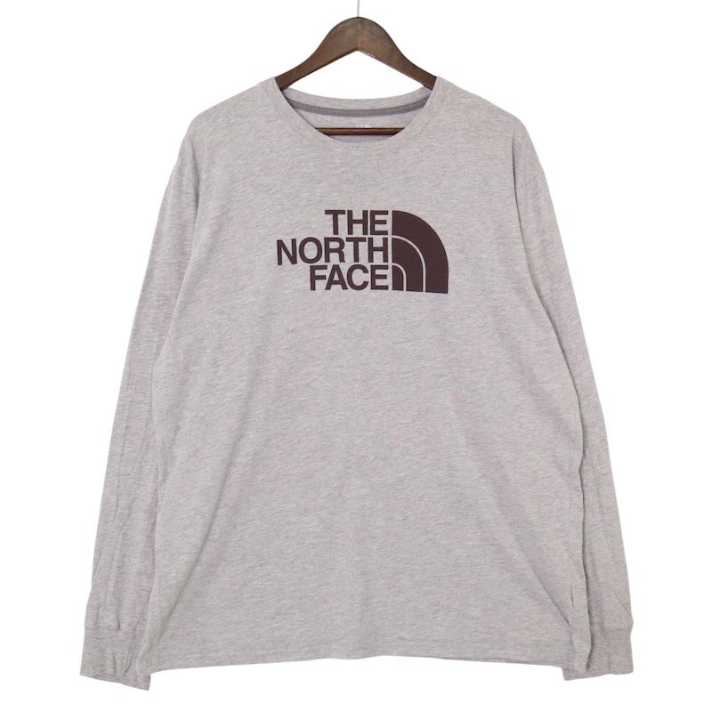 大きいサイズ メンズUS-XLサイズ ザノースフェイス クルーネックロングスリーブTシャツ ハーフドームプリント 杢グレー 胸囲約127cm THE NORTH FACE 長袖 アメリカ古着 USED BIG hsc-0797n【中古】
