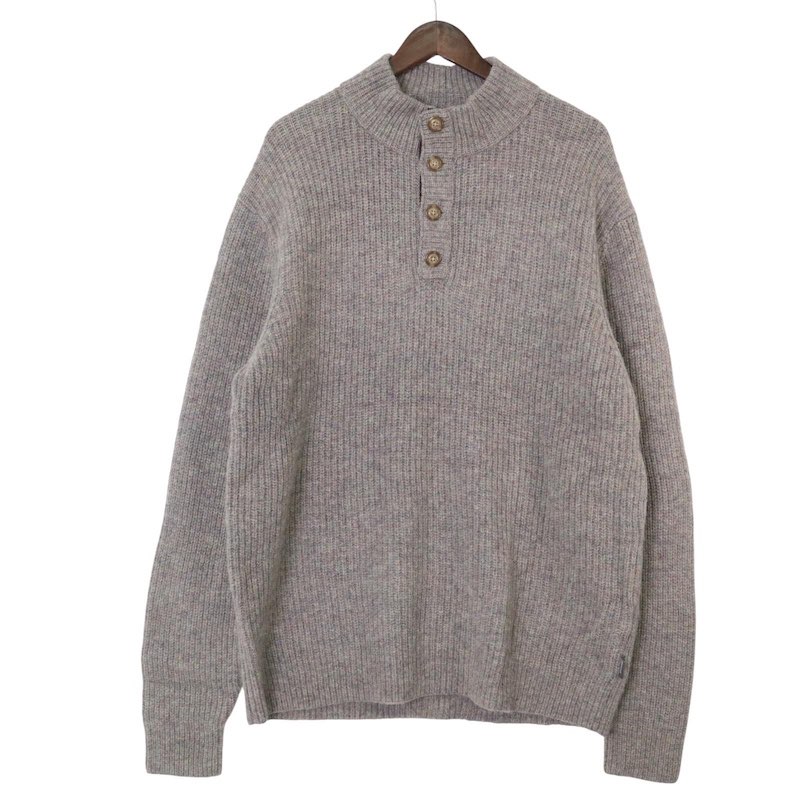 大きいサイズ メンズUS-XLサイズ ウールリッチ 4ボタン ハイネックウールセーター グレージュ系 胸囲約132cm WOOLRICH 長袖 アメリカ古着 USED BIG hsc-0836【中古】｜古着屋Canopus 店