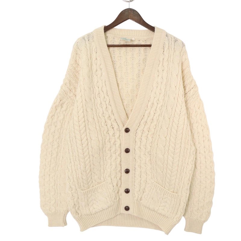 大きいサイズ メンズXXLサイズ SCOTLAND製 Cladyknit アランニット ウールケーブルカーディガン ナチュラル系 胸囲約130cm ビンテージ 長袖 アメリカ古着 USED BIG hsc-0837【中古】｜古着屋Canopus 店