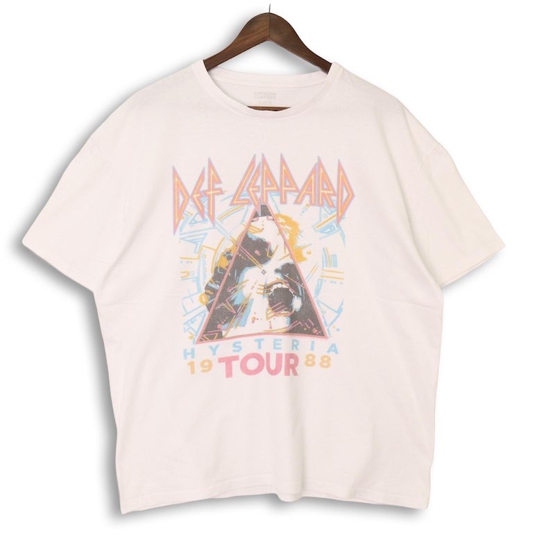 大きいサイズ メンズUS-XLサイズ American Classics クルーネック半袖プリントTシャツ DEF LEPPARD ホワイト 胸囲約120cm デフレパード ハードロック バンド アメリカ古着 USED BIG hsc-1028n【中古】