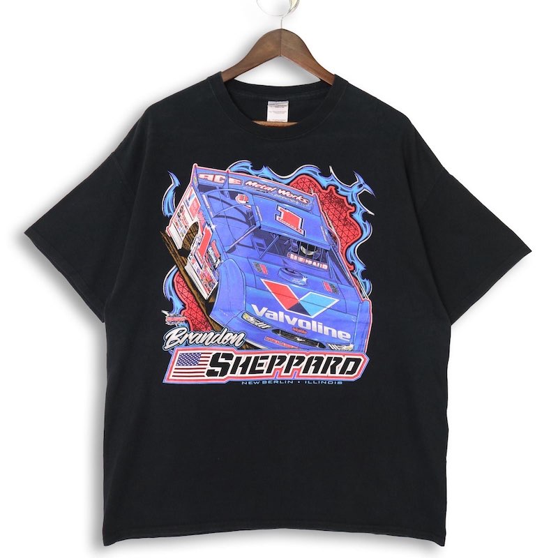 大きいサイズ メンズUS-XLサイズ ギルダン クルーネック半袖プリントTシャツ Brandon Sheppard Racing ブラック 胸囲約116cm GILDAN レーシングカー アメリカ古着 USED BIG hsc-1007n【中古】