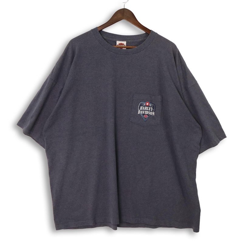 特大 超大きいサイズ メンズUS-4XLサイズ相当 00's ハーレーダビッドソン クルーネック半袖プリントTシャツ ポケット付き ブルーグレー 胸囲約154cm シングルステッチ ビンテージ HARLEY-DAVIDSON バイク アメリカ古着 USED BIG hsc-1247n【中古】|古着屋Canopus 店